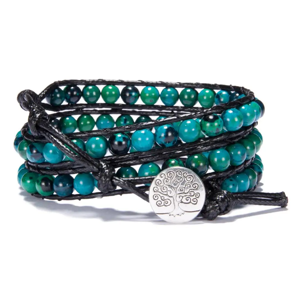 

Amazon Hotselling Ethnic Bohemian Boho Multi Layer Braid Leather Natural Stone Wrap Bracelet