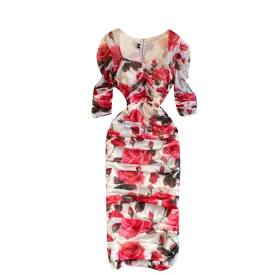 

2021 Customized Tags Spring Summer Women Fashion Printed Bodycon Dress