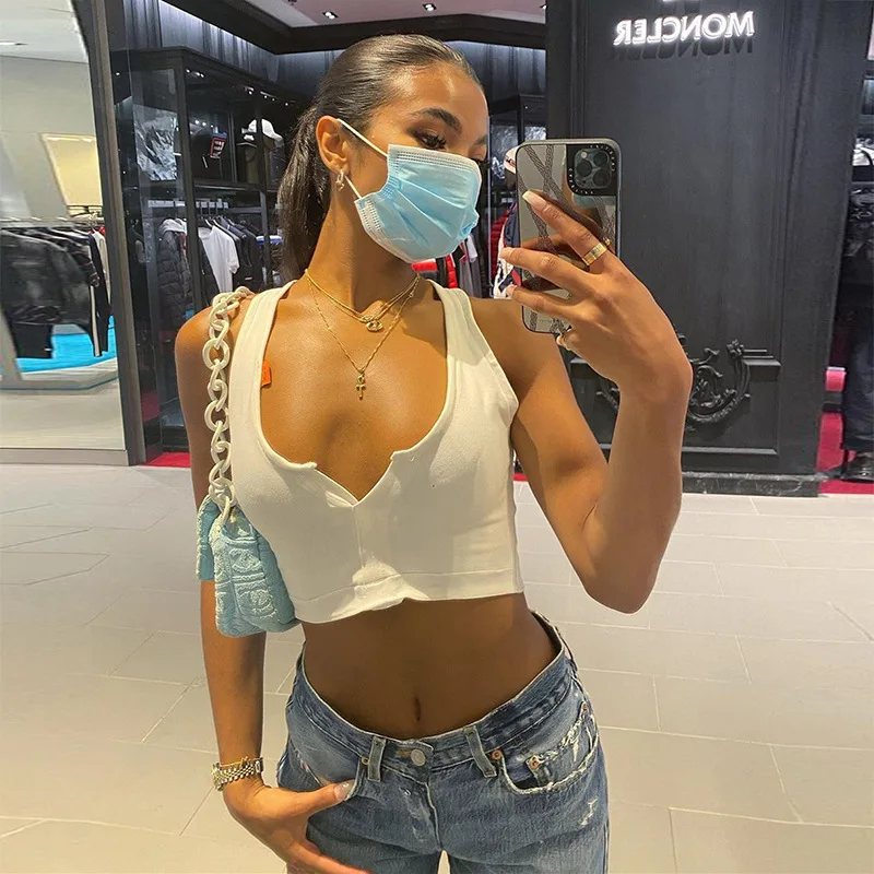 

Low Moq Wholesale Women Ladies Sexy Sleeveless Low-cut Vest Crop Tops Wear