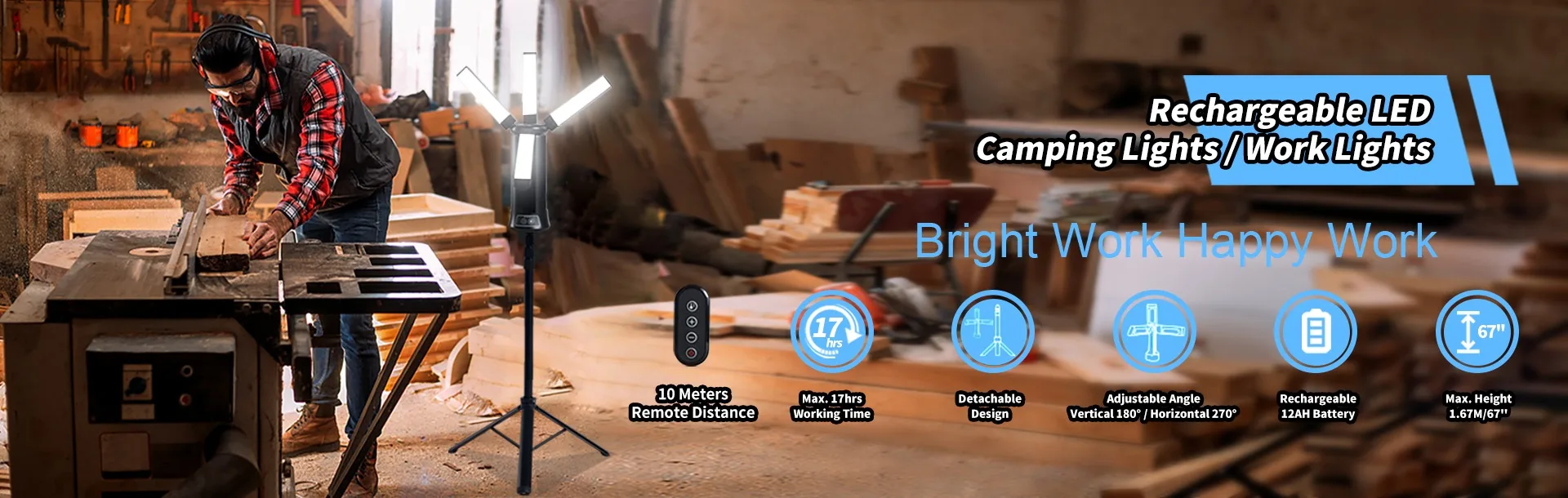 Rechargeable LED Work Light with Tripod