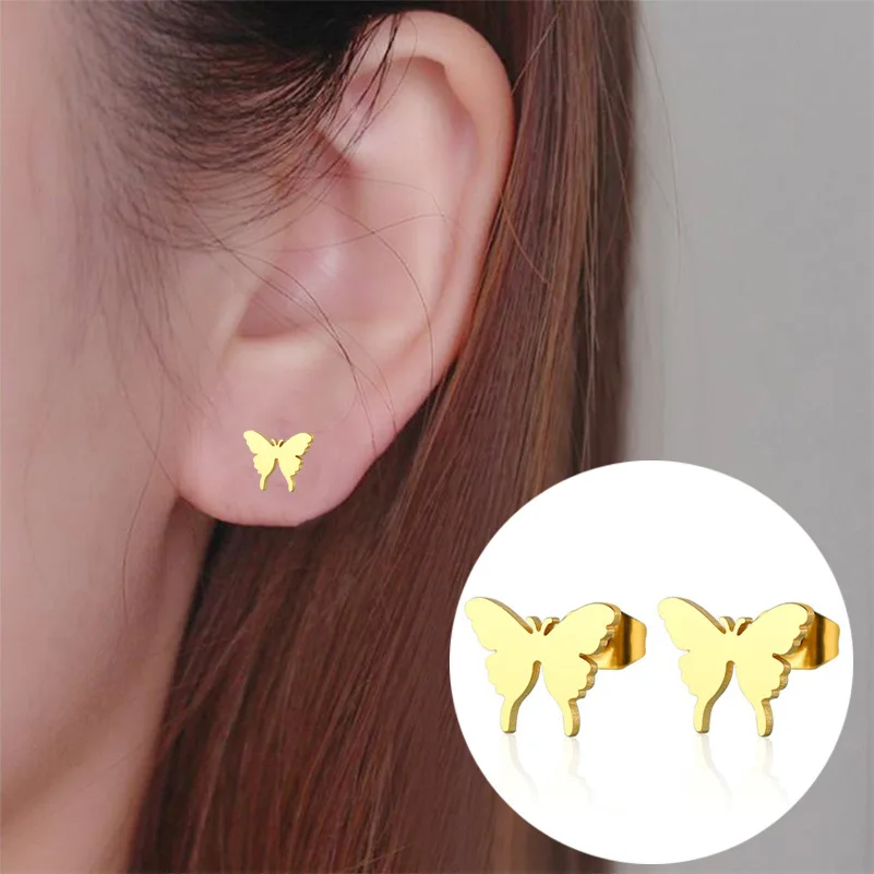 

Hypoallergenic Stud Earrings Stainless Steel Ear Studs for Women Girls Butterfly Premium High Polished