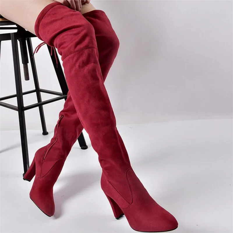 

Women's warm boots autumn and winter new pointed thick with side zipper over the knee boots elastic boots women's shoes