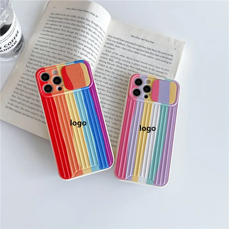 

Camera Lens Slide Cover Protection Cell Phone Cases Custom LOGO Rainbow Color TPU Phone Case for iPhone 12 11 Pro Max
