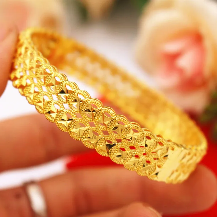 

New Style Brass Gold Plated Jewelry Vietnam Sand Gold Ladies Bracelet Open Copper Money Bracelet