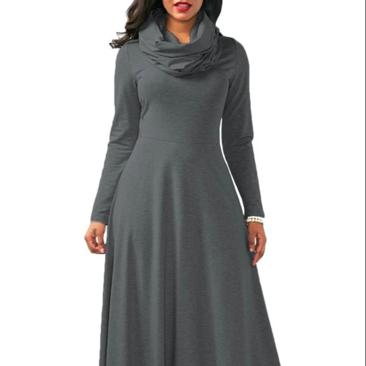 

Amazon hot sale high collar casual plus size maxi women dress
