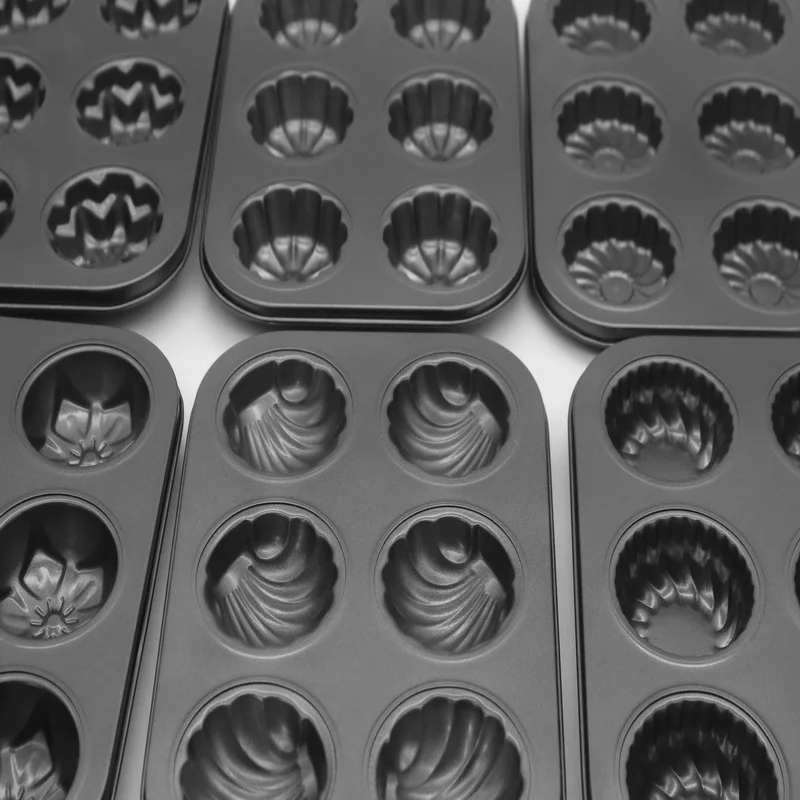 

carbon steel 6 in 1 Shell Flower Pumpkin Baking Pan Egg Tart Mould 12 Muffin Cup Cake Mold, As picture