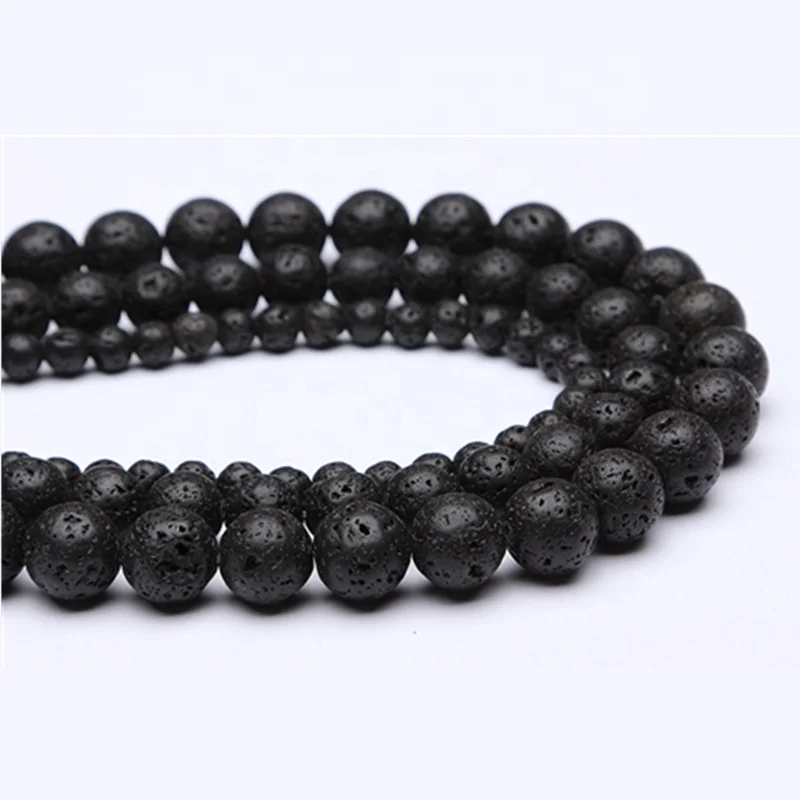 Wholesale Tier-5A 4-20mm Lava Stone Supplier Bulk Sale Natural Stone Volcanic Round Black Lava Beads for Jewelry Making