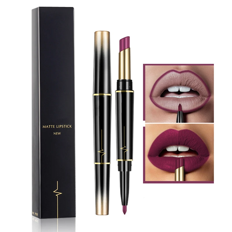 

16 Colors 2 in 1 Lip Liner+Lipstick Long-lasting Waterproof Matte Lipstick Moisturizing Beautiful Makeup Lipstick