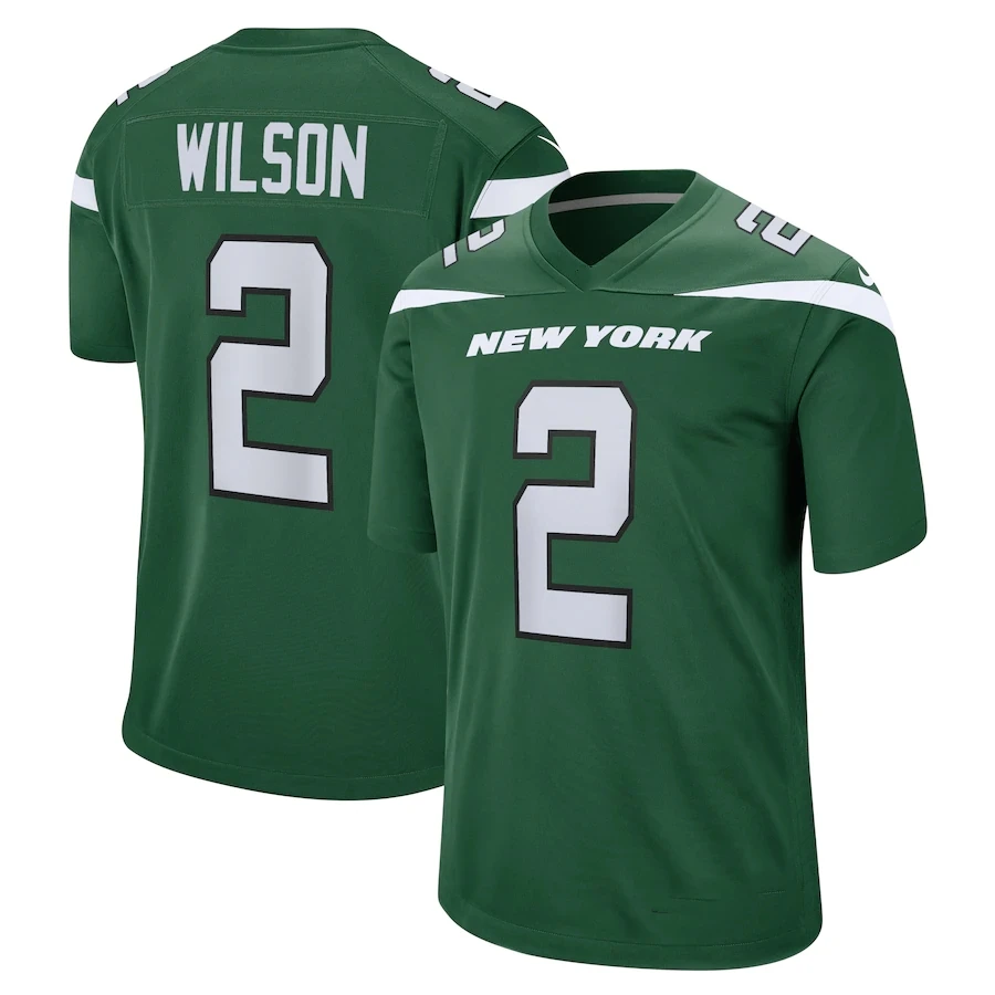

Custom New York City Team Club Uniform Stitched American Football Jersey Jet Green Game 2 Wilson 8 Moore 75 Vera-Tucker
