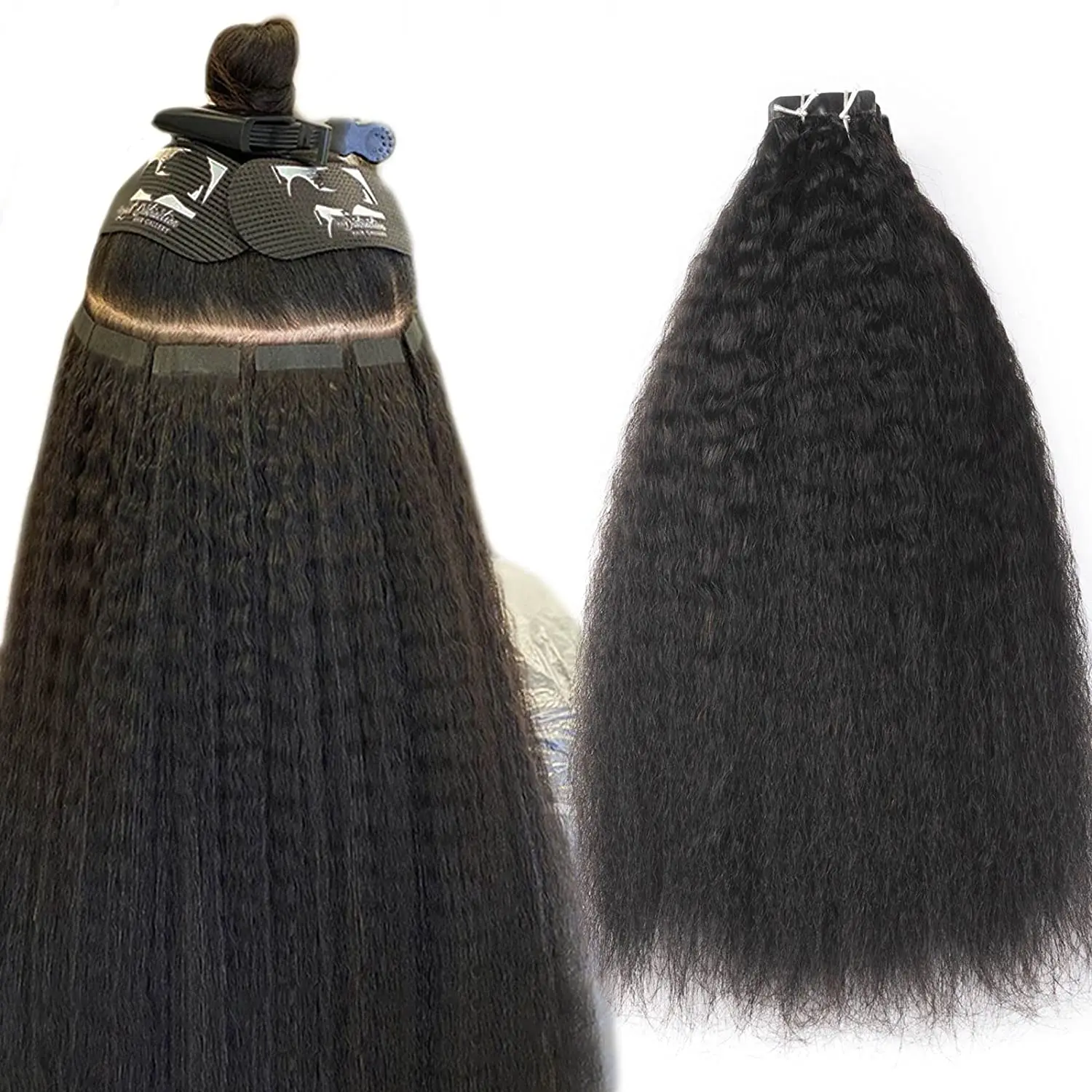 

20inch 100% virgin Raw cuticle aligned hair Brazilian Human Hair 20pcs kinky curly Yaki Straight tape in extensions