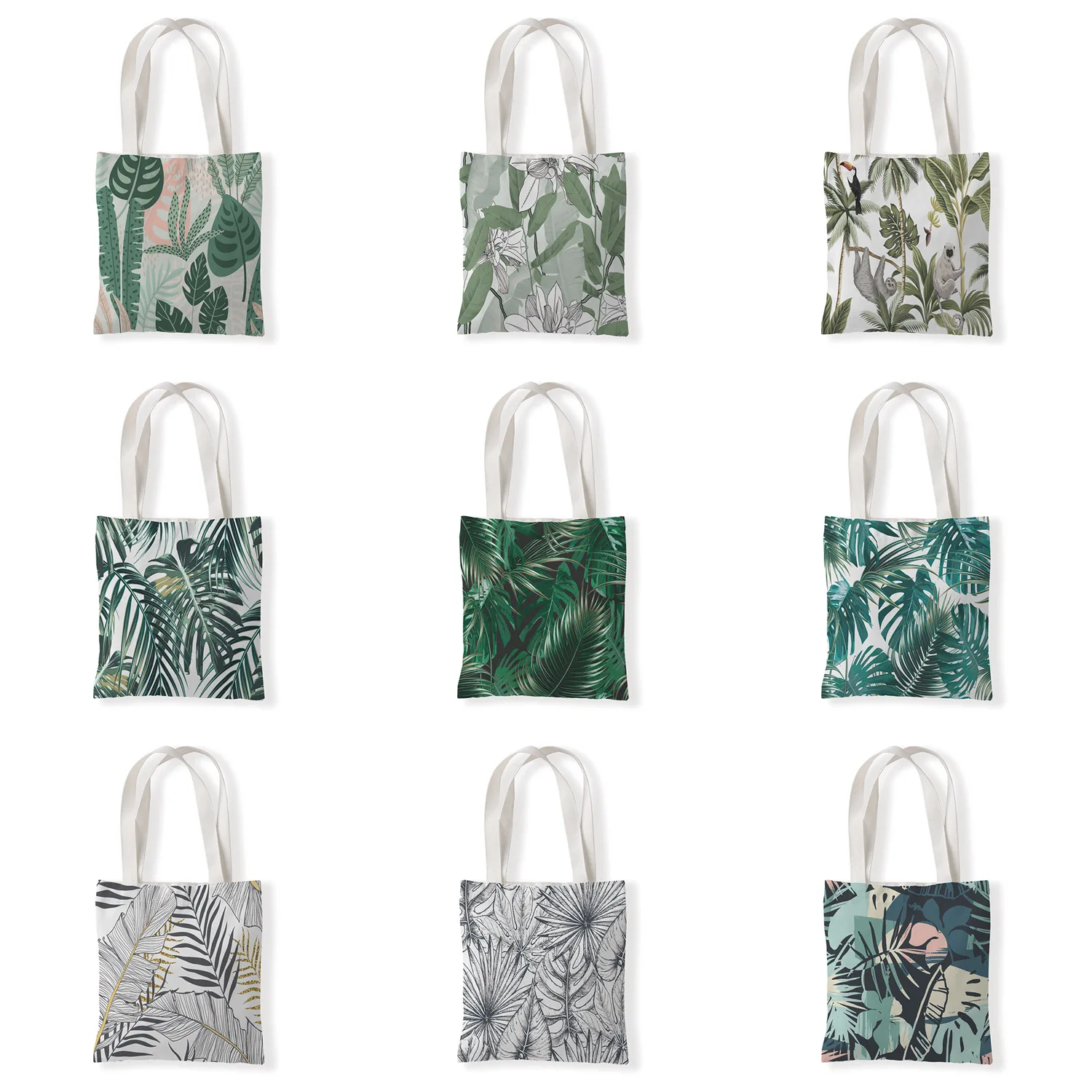 

Eco friendly mini foldable recyclable shopping market bags Flamingo leaf oil painting pattern cotton canvas tote bags RTS, As pictures show