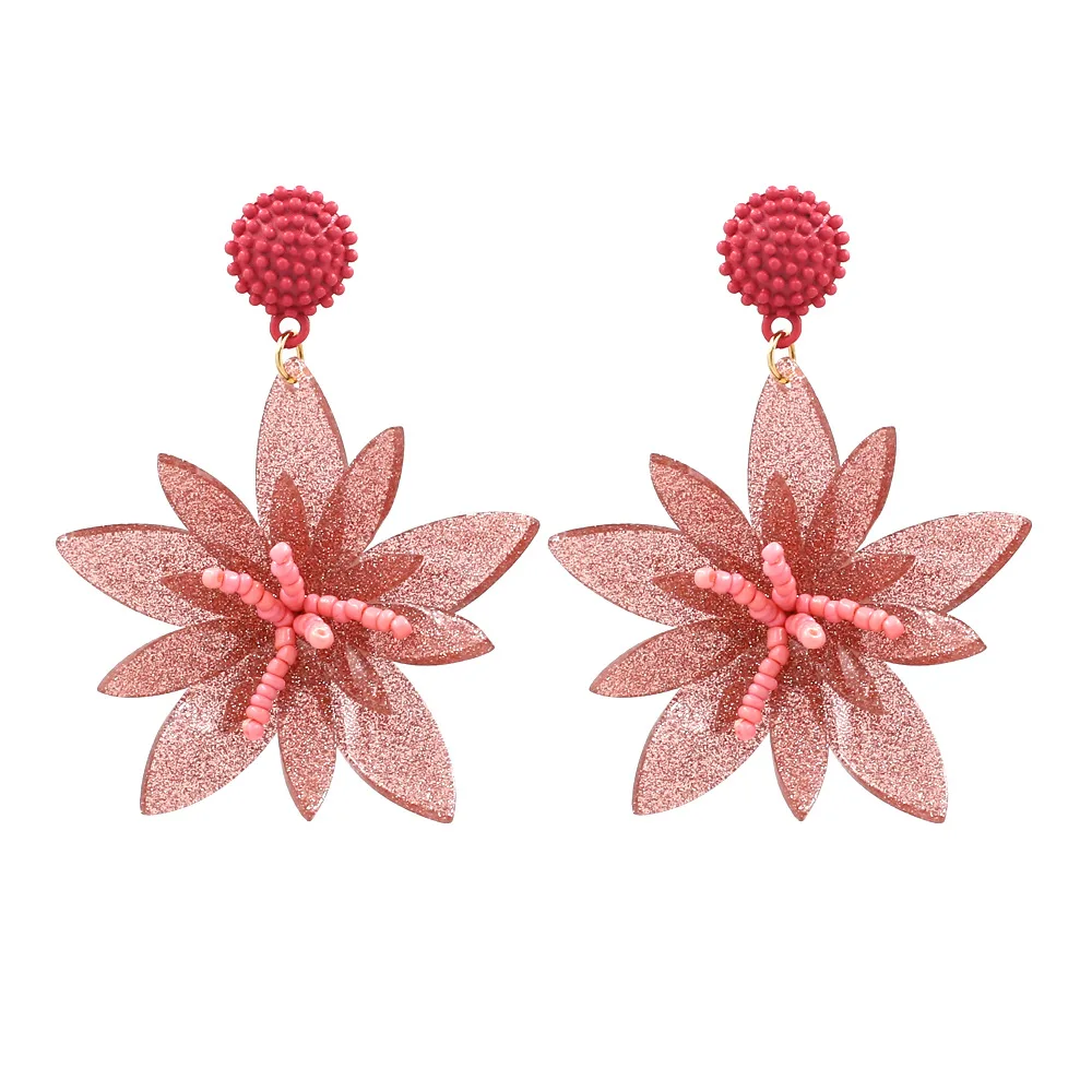 

Best Selling Exaggerate Pink Transparent Acrylic Flower Stud Earrings Resin Beads Flower Drop Earring For Party