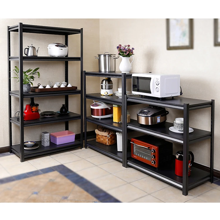 

Home Kitchen Storage Boltless Rack Adjustable Shelf, Black, white