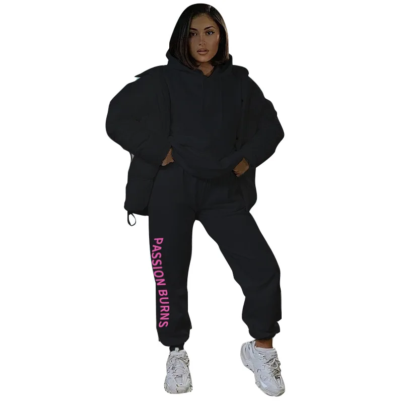 

EB-20022016 2021 Overalls Letter Printing Leggings Set Top And Jogger Set Leisure Long Sleeve Solid Spring 2 Piece Set Women