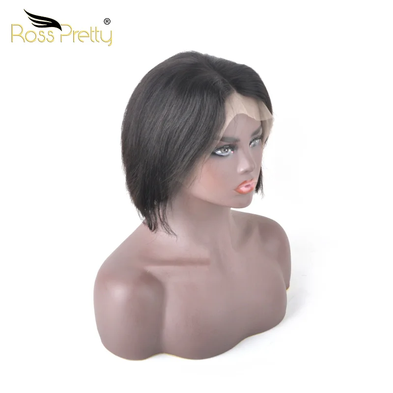 

Ross Pretty Lace Front Human Hair Remy Wig 100% Human Hair 8inch Bob Mink Hair Wigs, Color 1b