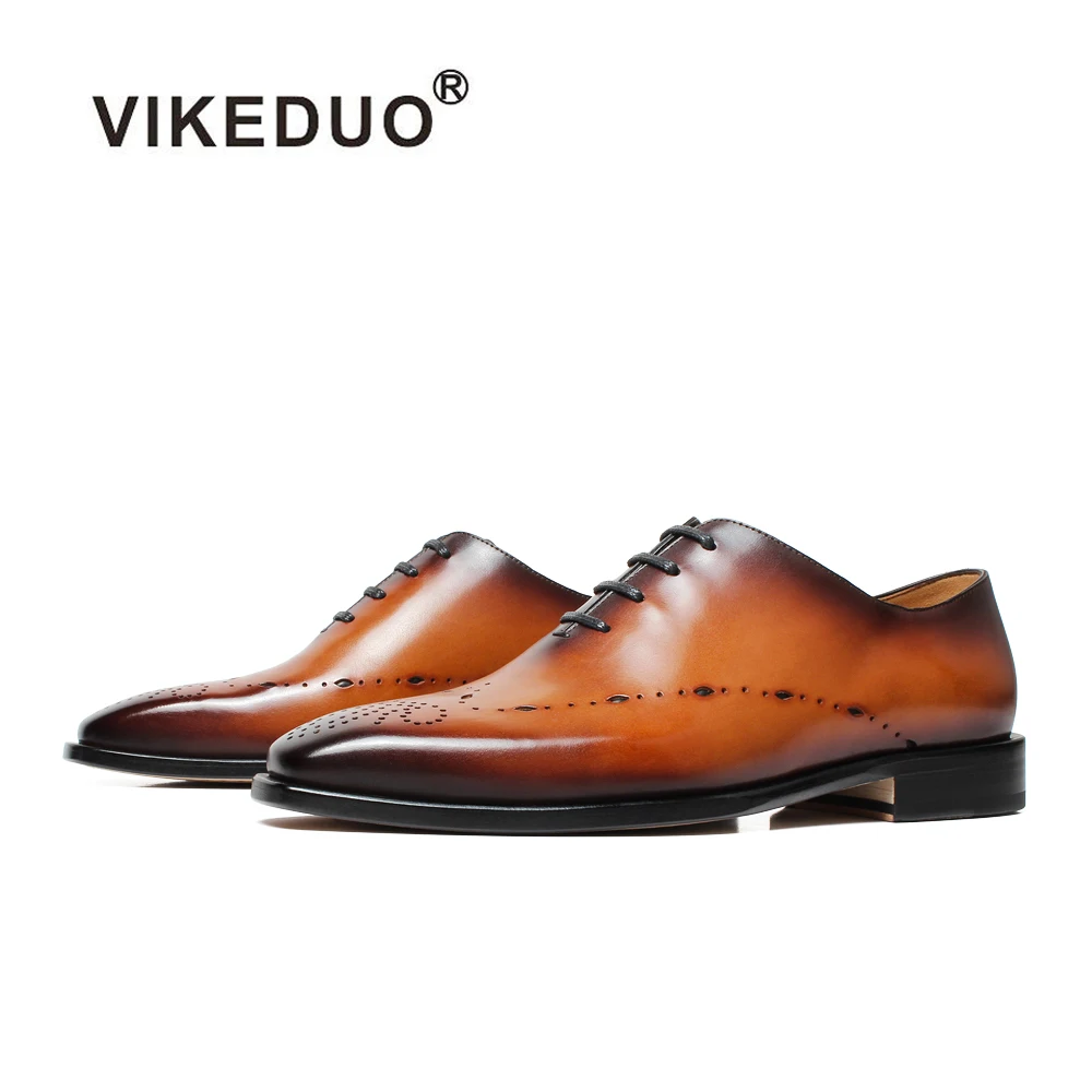 

Vikeduo Hand Made American Style Special Medallion Design Casual Men Oxfords Genuine Leather Shoes New, Yellow brown