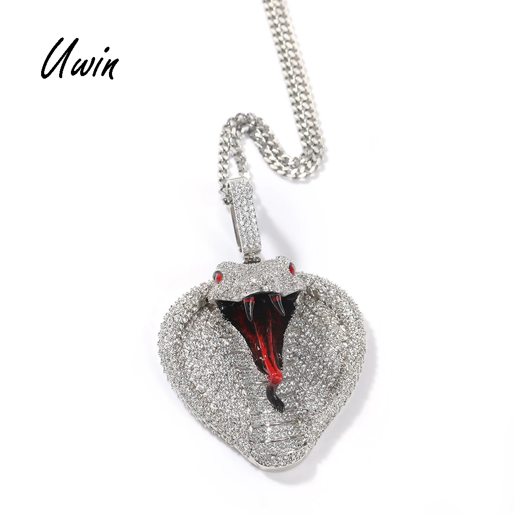

Iced Out CZ Gold Plated Snake Head Serpent Pendant Cobra Pendant Necklace Jewelries for Women Men, Rose gold+silver, gold, gold+silver