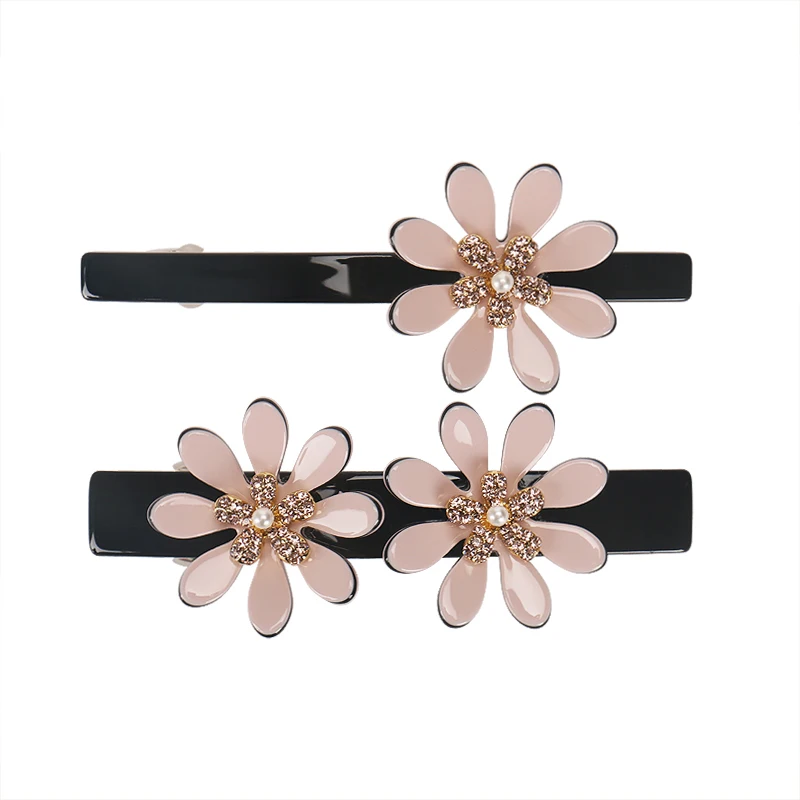 

Yiwu Buena Boutique Hair Accessories Women Flower Hair Clips for Ponytail 8.7cm Pink Double Flower Design Hair Clips