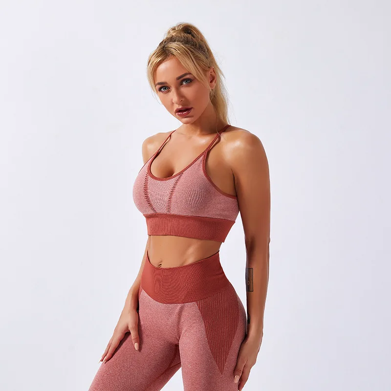 Dropshipping OEM OEM 2020 High Waist gym knit cross-border European and American Amazon hot style sports bra vest yoga suit