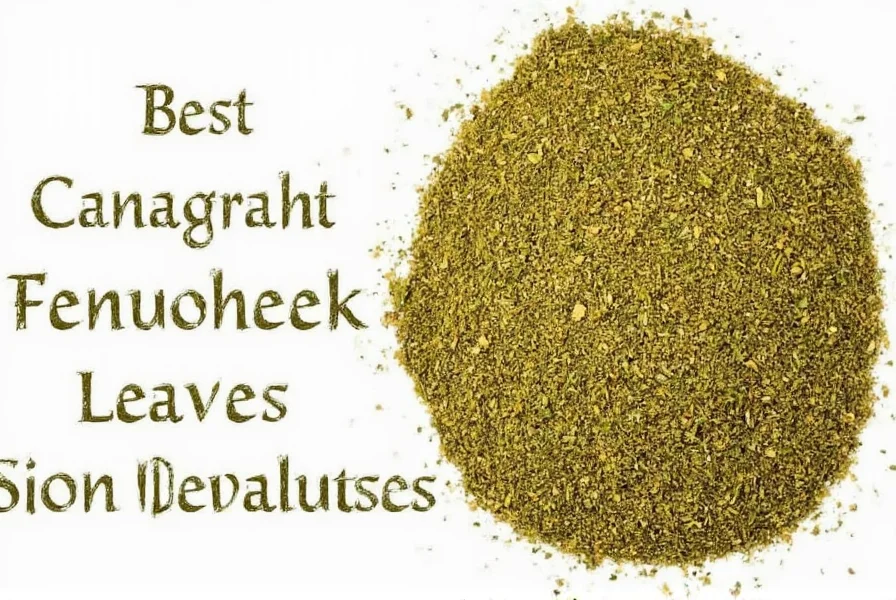 Close-up of dried fenugreek seeds next to dried fenugreek leaves showing texture comparison for cooking substitution