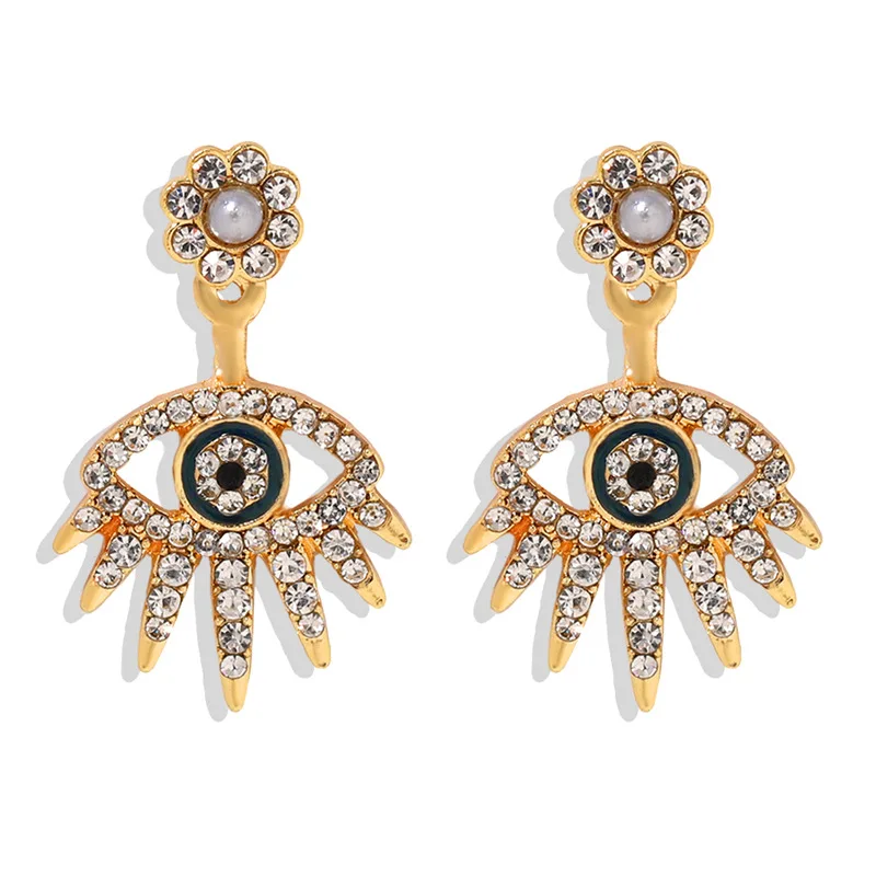 

Turkish Eyes Personality Hollow Eyelashes Pendant Earring Luxury Bling Diamond Evil Eyes Back Hanging Earrings Party Jewelry, As pic