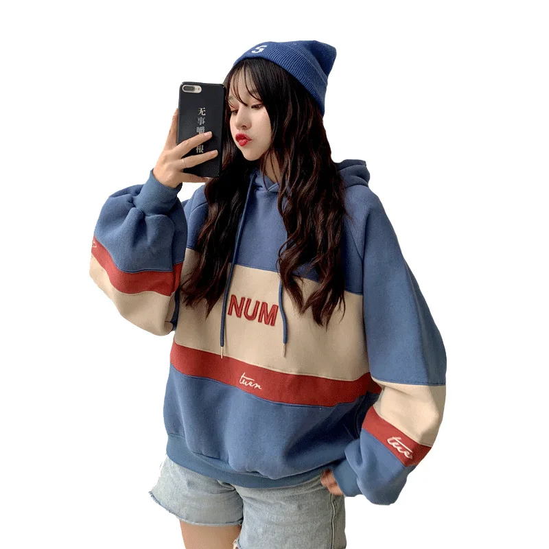 

Hooded Sweatshirt Solid Pullover Winter Thick Warm Coat Lady Loose Fit Long Sleeve Tops Womens Hoodie, White,black,navy,red