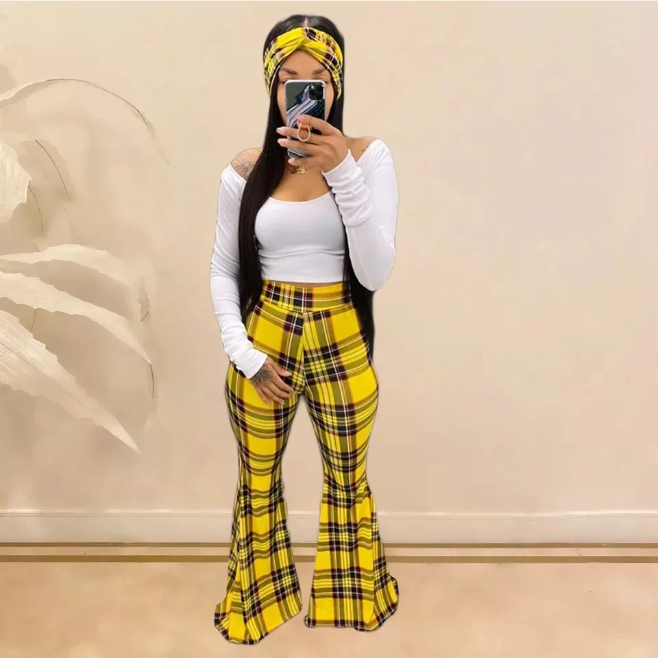 

2020 latest women plaid print women pants