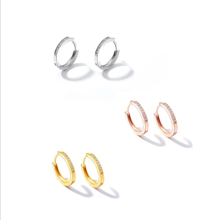 

925 Sterling Silver CZ Pave Diamonds Hoop Earrings For Women Fashion Jewelry, As picture