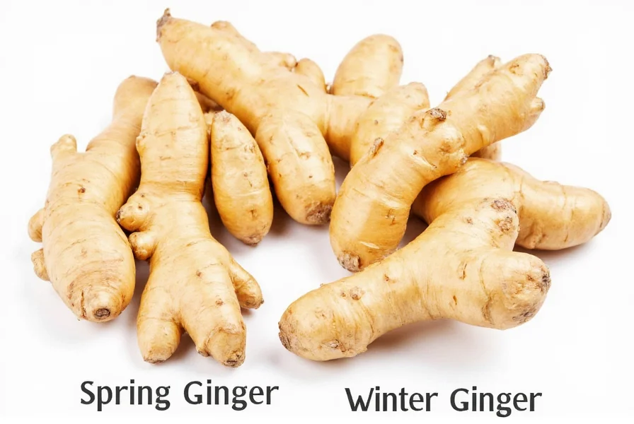 Fresh ginger roots with different varieties used in Chinese cooking showing young spring ginger and mature winter ginger