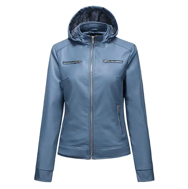 

Casual jacket for women Plus size plus velvet women's leather jacket women's hooded autumn and winter jacket