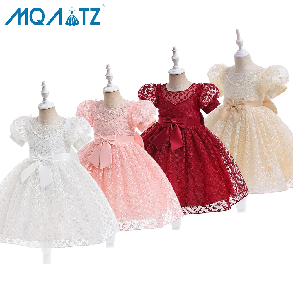 

MQATZ New Arrivals Evening Party Wear Puff Sleeve Elegant Pearl Dress Bow Dress Ball Beautiful Dress For Kids Girls