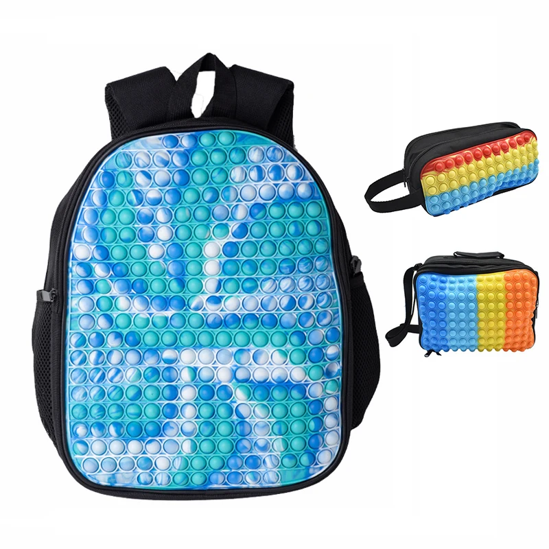 

DYS083 3PCS/SET Customize Rainbow Push Bubble Schoolbag Stress Relief Bookbag Sensory Teenager Shoulder Bag Fidget Backpack, Multi-color