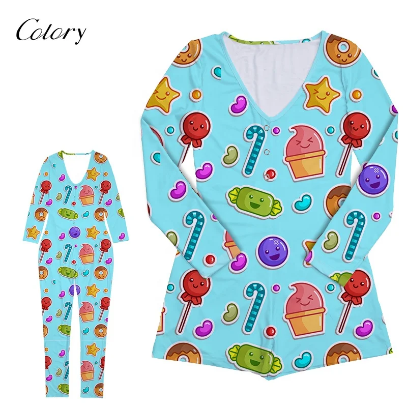 

Colory Summer Sexy Pajamas Onesie Plus Size V Neck Long Sleeve Adult Jumpsuit Onesie For Women, Customized color
