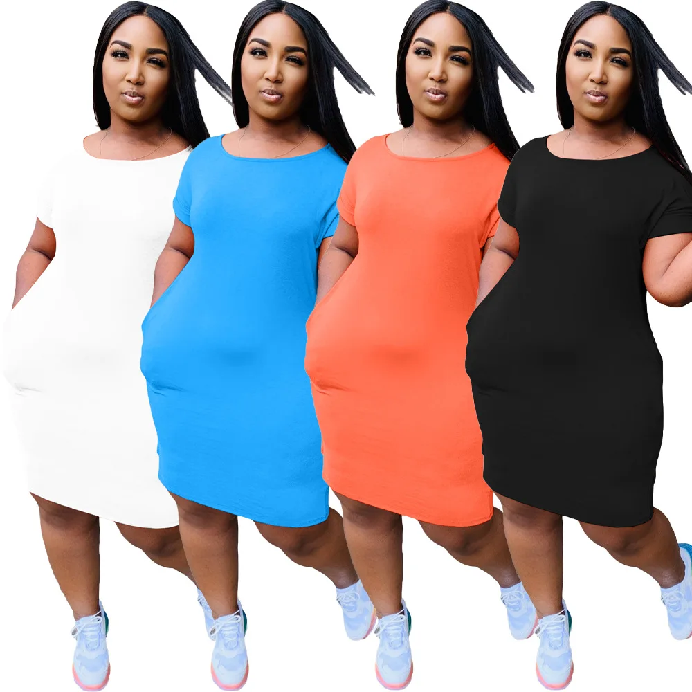 

Simple Fashion Knee Length Solid Cotton Dresses For Women Summer Lady Short Sleeve Casual Cotton Women Dresses With Pocket, Colors womens midi dresses 2020