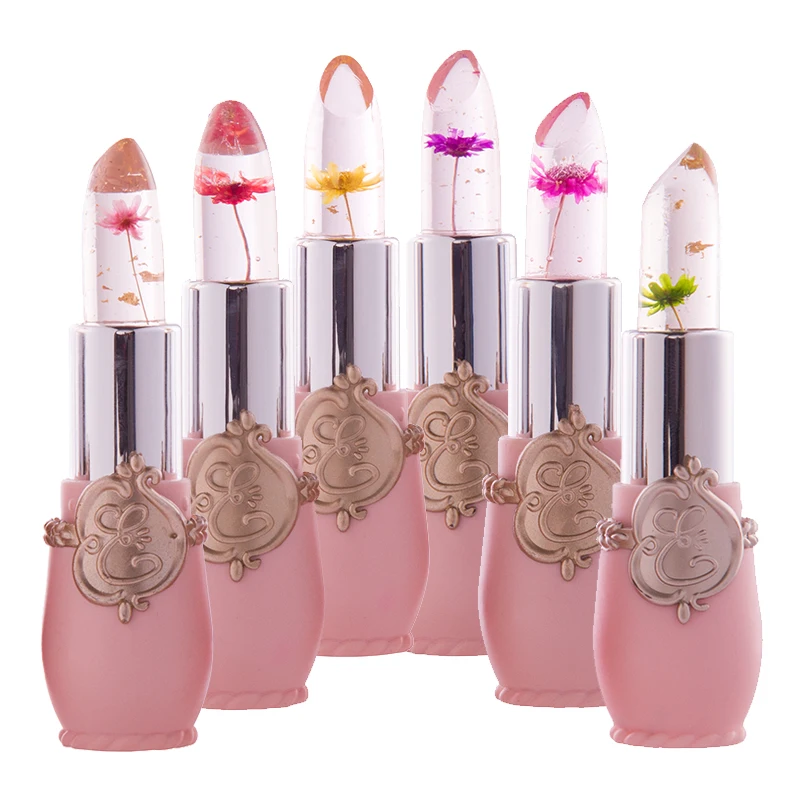 

wholesale and retail women fashion jelly flower lipstick for lady beauty cosmetics 6 color Temperature change flower lipstick