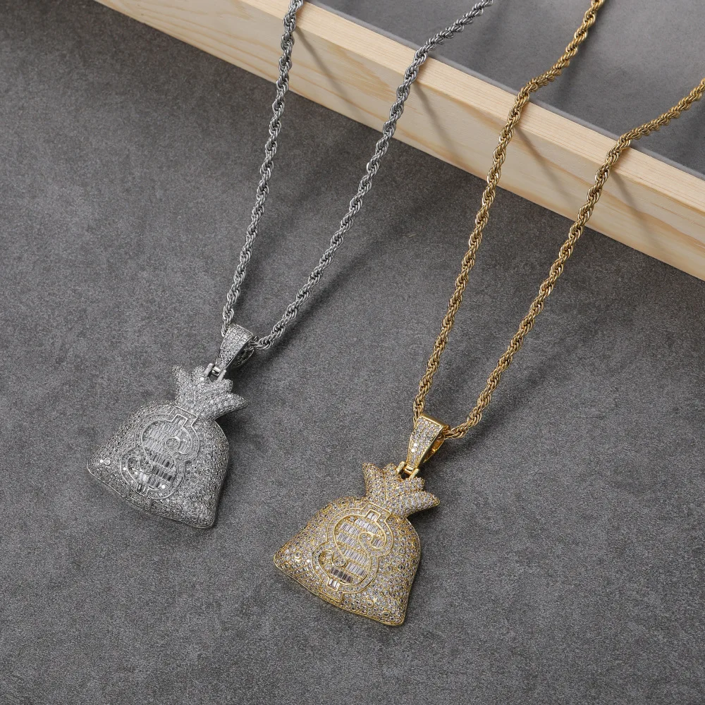 

Hip-hop jewelry tik tok trend US dollar money bag gift birthday pendant bronze zircon necklace zirconia pendants