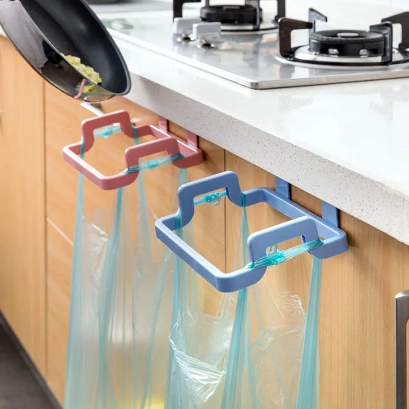 

household duster rack garbage rack Kitchen door back portable garbage bag support