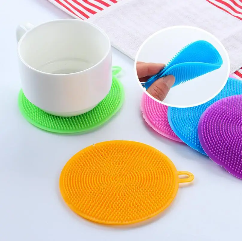 

DDA218 Kitchen Household Cleaning Brushes Double-side Circular Bowl Dish Washing Brush Multi-function Silicone Dishwashing Brush