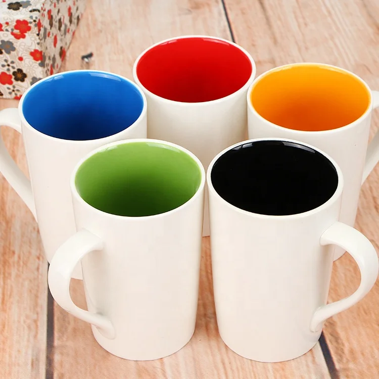

China Dehua factory supply high quality 12oz 360ml color glazed inside ceramic drinking water mug cup, Black , orange , red , green , blue