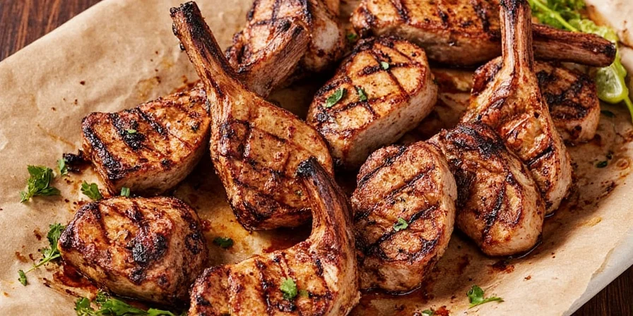 Sizzling pork chops on the grill
