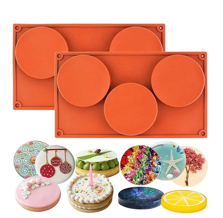 

3-Cavity Large Round Disc Silicone Mold Nonstick Heat Resistant 4inch Round Silicone Molds for Baking, Making Resin