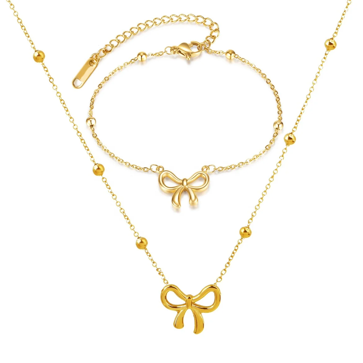 

3Pcs/Set High Quality PVD 18K Gold Plated Adjustable Stainless Steel Butterfly Necklace Bracelet earrings