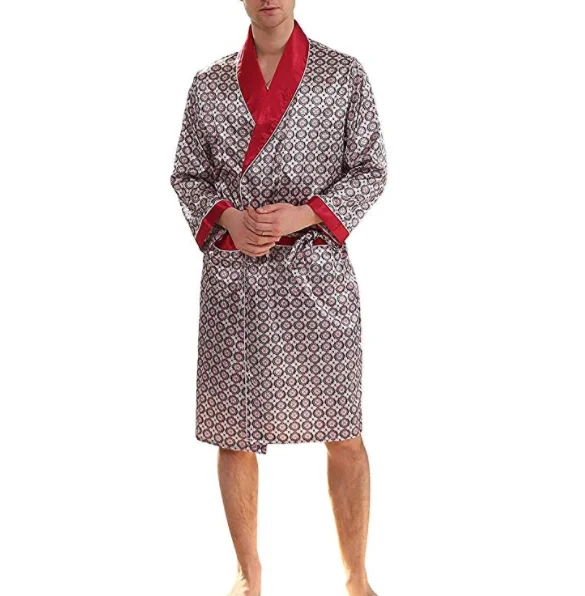 

Mens Silk Satin Robe with Shorts Nightgown Long Sleeve House Kimono Luxurious Bathrobe Set, Customized color
