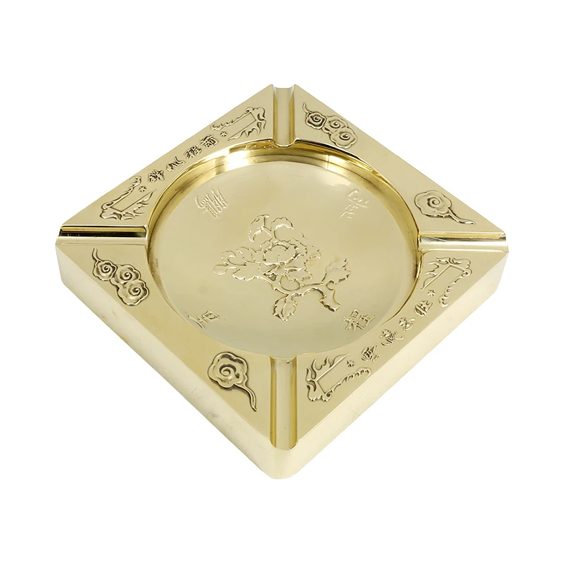 

Customized sales of high-end 3D bronze carving metal luxury ashtray, Light yellow