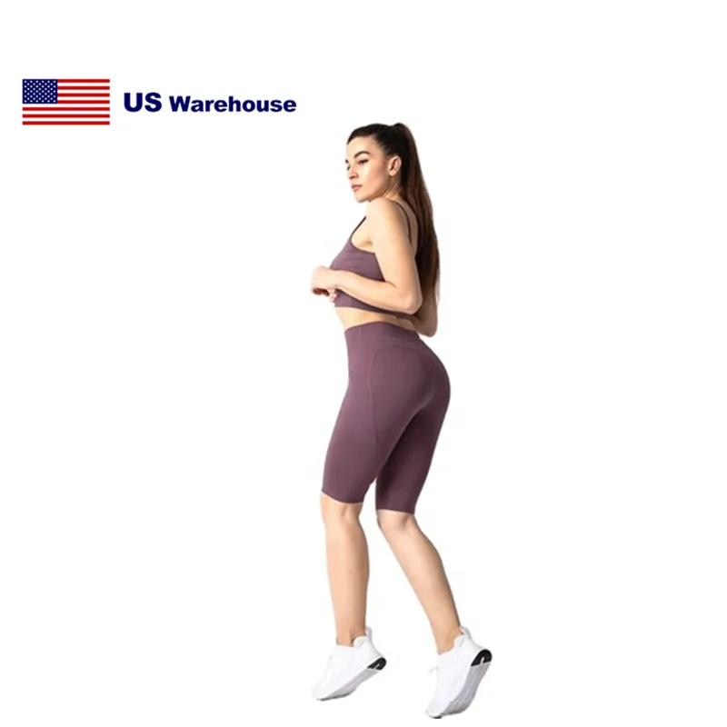 

Chinlon Spandex USA STOCK Fast Dispatch high waist workout shorts with Pocket Running Tummy Control Non See-Through Biker Shorts