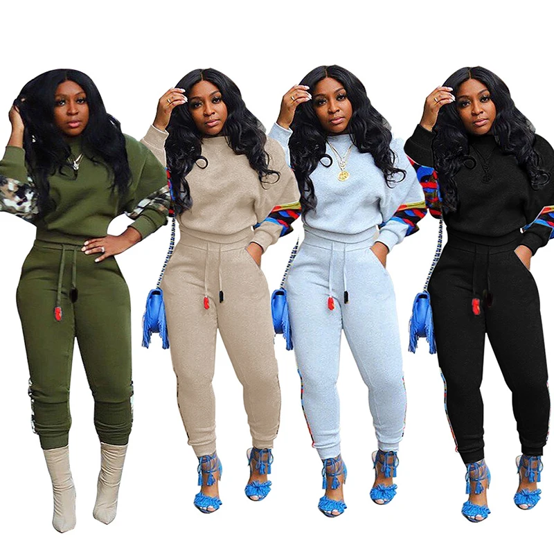 

winter fashion printed patchwork sweatsuit women hoodies and sweatpants two piece tracksuit casual sporty matching set clothing