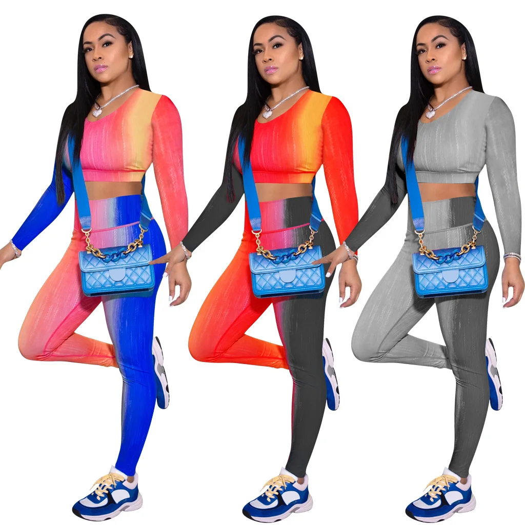 

B53751A 2020 Autumn new fashion women printed two pieces yoga sports pants suit, Shown