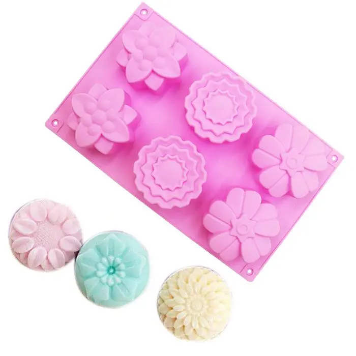 

Highly Quality Non Stick 6 Hole Flower Shape Silicone Soap Mold For Cake Baking Tools Soap Molds, Pink