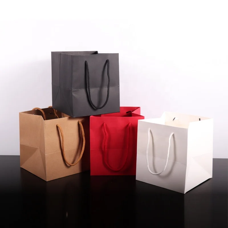 Customized Logo Square Bottom Paper Bag For Flower Gifts Packaging ...