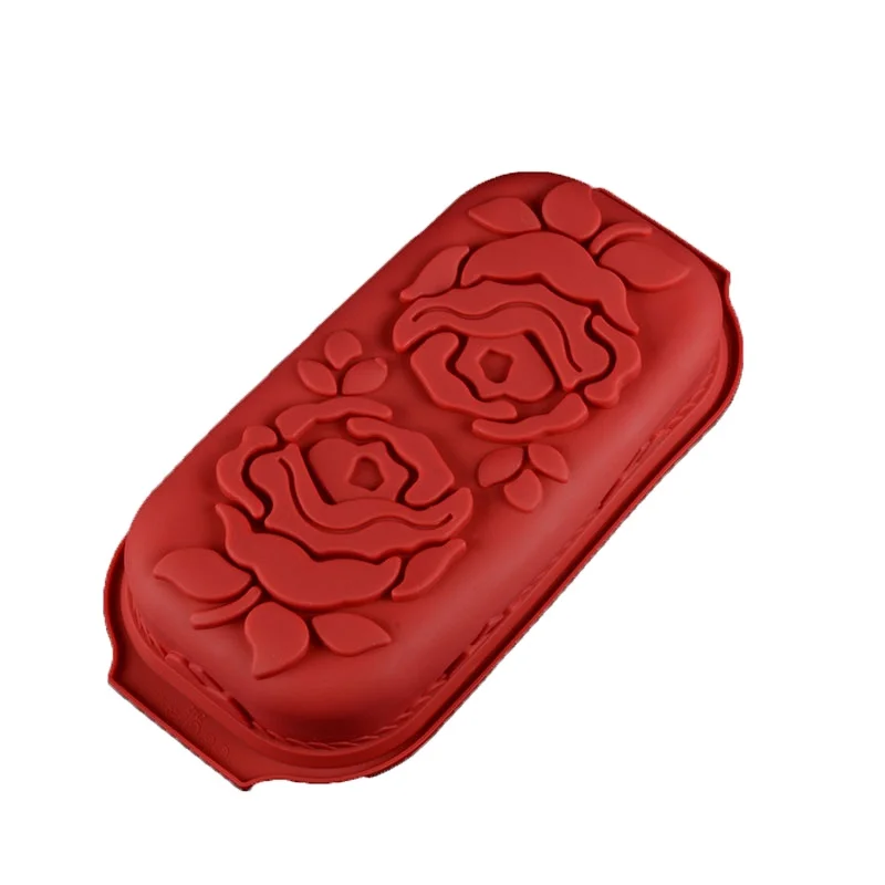 

Food Grade Approved Non-toxic silicon rectangle cake pan for baking carry rose flower pattern at the bottom